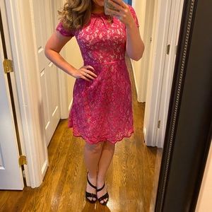 Adrianna Papell Bright Hot Pink Lace 2 Short Dress